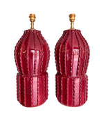 Vintage Italian Ceramic Lamps in deep Bordeaux red - Vintage Lighting - Vintage Lamps - Ed Butcher Antiques Shop London 