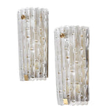 A large pair of Swedish 1960s Orrefors glass and brass wall sconces by Carl Fagerlund