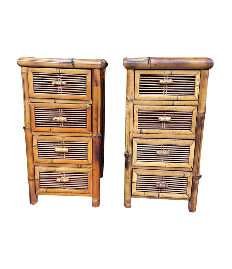 Mid Century Bamboo and Rattan Bedside Tables - Mid Century Furniture - Mid Century Bedside Tables - Ed Butcher Antiques Shop London