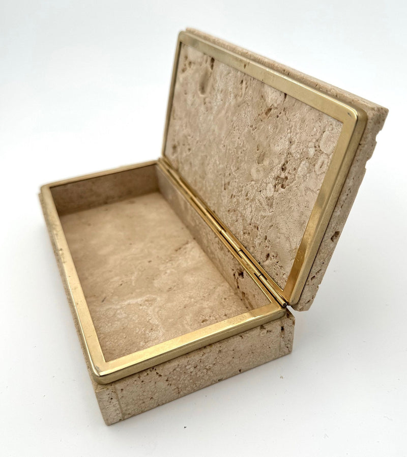 An Italian 1970s travertine and gilt metal jewellery accessories box