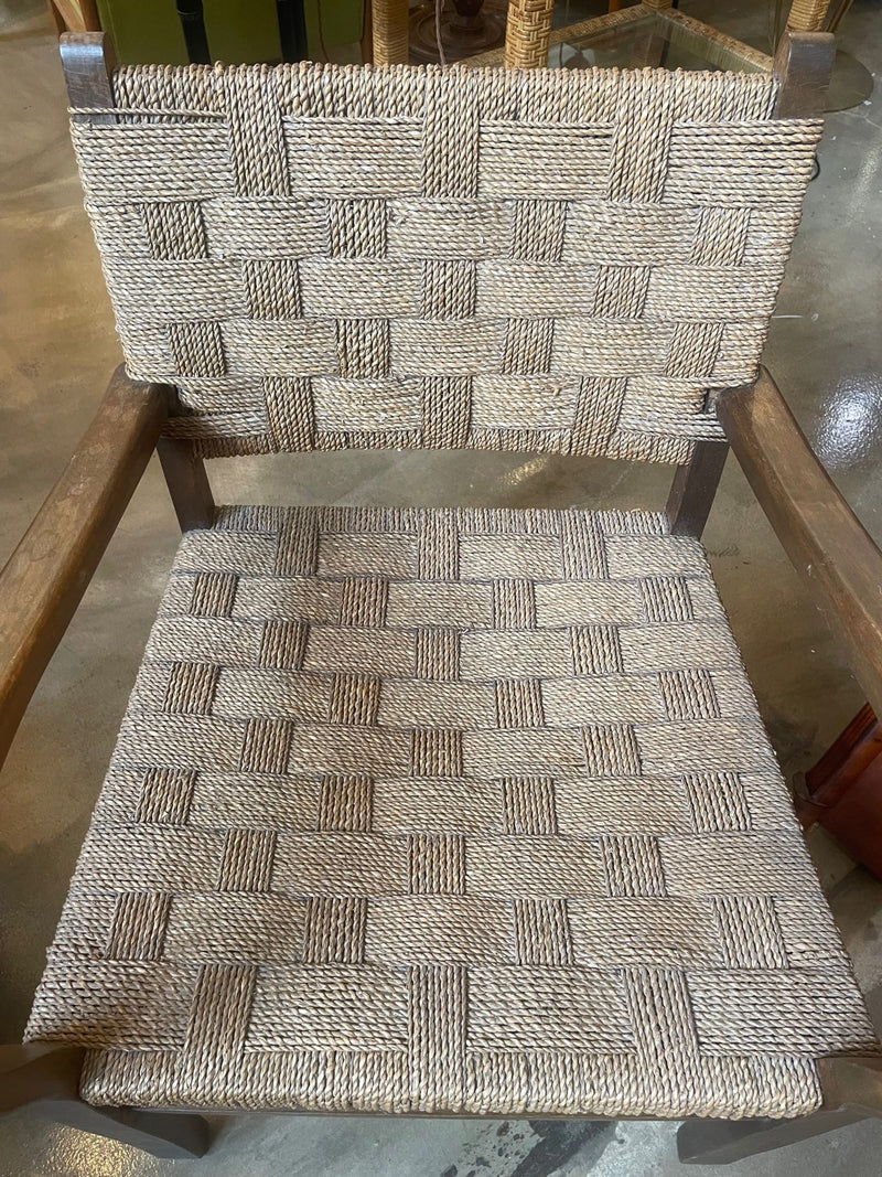 A pair of 1940s French Bauhaus bent wood chairs in the style of Erich Dieckmann with orignal woven rope seats