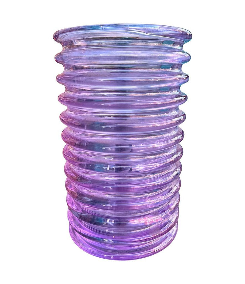 A Murano glass pink ribbed vase “Onda” by Sergio Asti for Amolfo di Cambio
