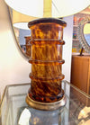A wonderful large Italian 1970s faux tortoiseshell Murano glass and brass lamp