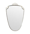 An orignal pair of 1950s Gio Ponti style Italian portrait brass framed mirror with brass top scroll detailing