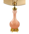 A large pair of Paul Hanson 1950s lamps with pink Murano opaline glass bases, mounted on sold brass bases