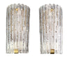 A large pair of Swedish 1960s Orrefors glass and brass wall sconces by Carl Fagerlund