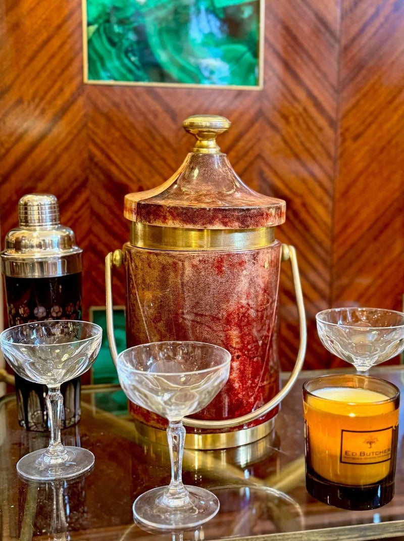 A 1950s French silver plated and ruby cut glass cocktail shaker
