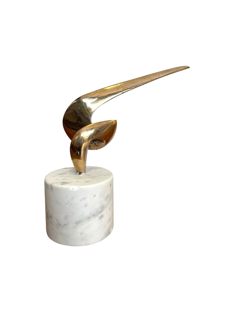 An Italian midcentury abstract 1960s bronze sculpture mounted on a circular Carrara marble base.