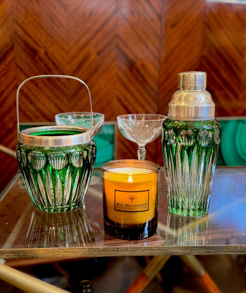 A wonderful Wilhelm Wolff 1940s crystal and silver plated cocktail shaker and ice bucket