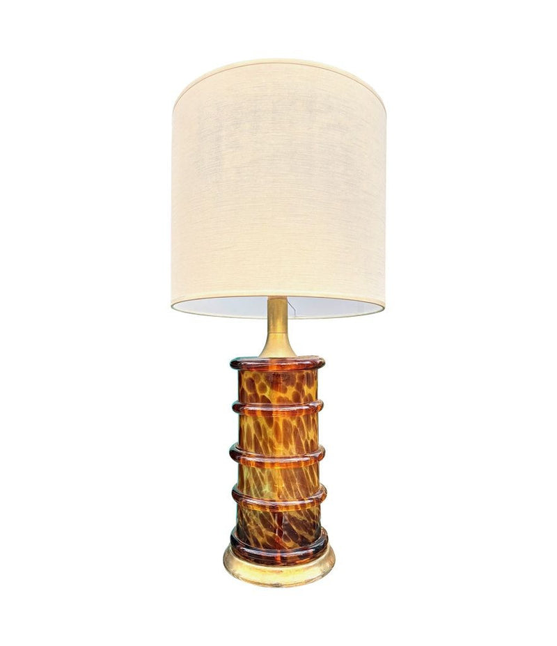 A wonderful large Italian 1970s faux tortoiseshell Murano glass and brass lamp
