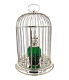 A wonderful Victorian style green glass, cockatoo decanter in silver plated cage with 8 glasses
