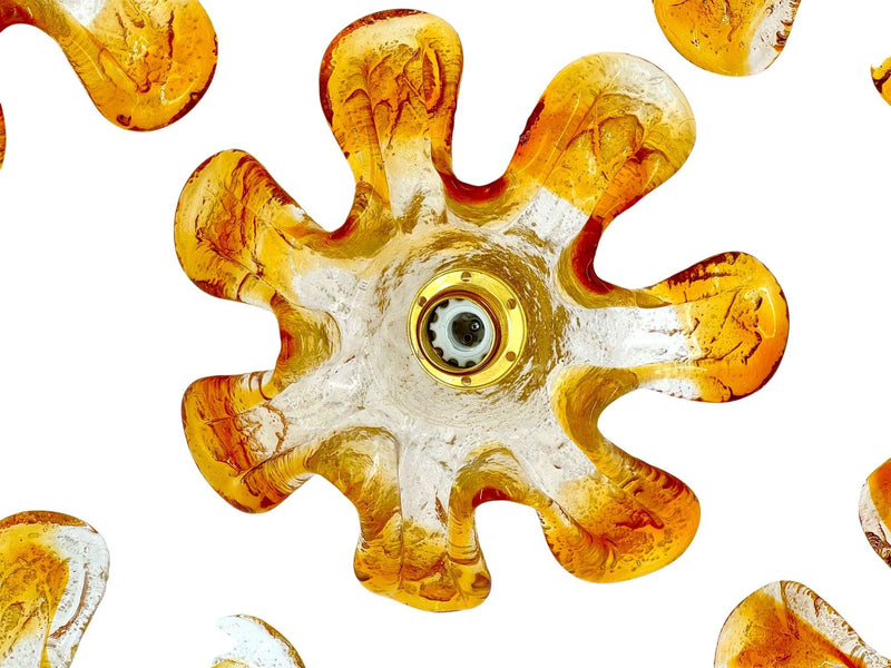 Five Italian 1970s Murano glass flower wall scones by Mazzega