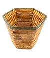 An Italian 1970s woven pencil reed hexagonal bamboo planter with brass top