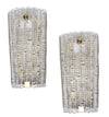 A large pair of Swedish 1960s Orrefors glass and brass wall sconces by Carl Fagerlund