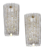 A large pair of Swedish 1960s Orrefors glass and brass wall sconces by Carl Fagerlund