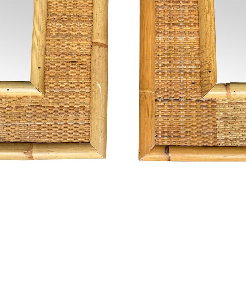 A pair of large Italian 1970s bamboo and woven rattan mirrors by Dal Vera