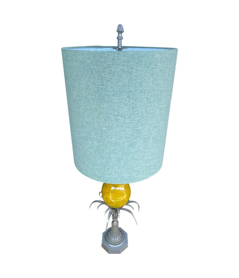 A large 1960s yellow resin egg lamp attributed to Maison Charles with new bespoke linen shade