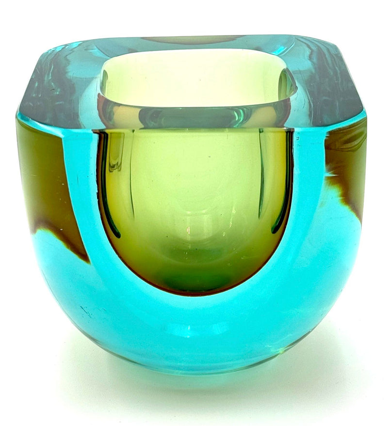 A wonderful large 1960s Sommerso turquoise and green Murano glass bowl by Seguso