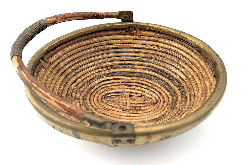 An Italian 1970s woven bamboo and brass bowl in the style of Gabriella Crespi