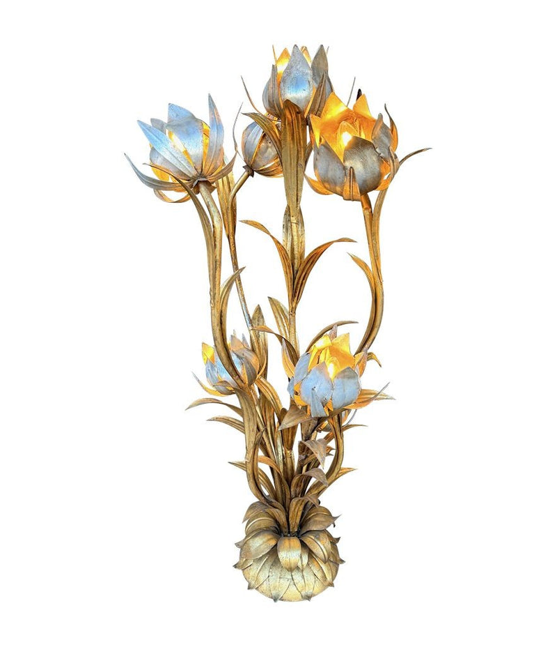 A wonderful 1960s Italian gilt metal flower lamp with seven lights in the flowers