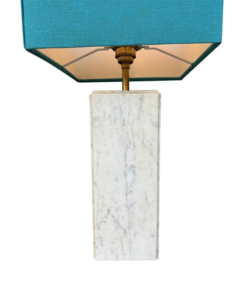 A pair of 1970s Belgian Carrera marble lamps by Porcelaine de Bruxelles