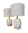 A pair of large 1970s ceramic hand painted lamps by Ugo Zaccanini for Maison Lancel