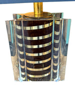 A large Italian 1970s Romeo Rega lucite and brass lamp with chocolate and brass stripes