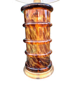 A wonderful large Italian 1970s faux tortoiseshell Murano glass and brass lamp