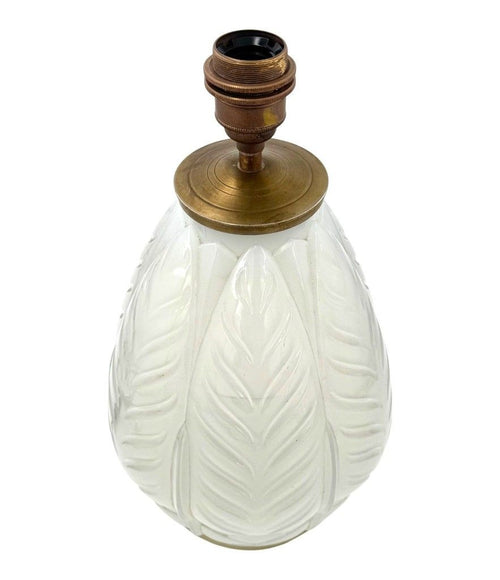 A French 1930s Cristallerie Lorraine Alsace pressed glass opaline lamp with leaf desgin
