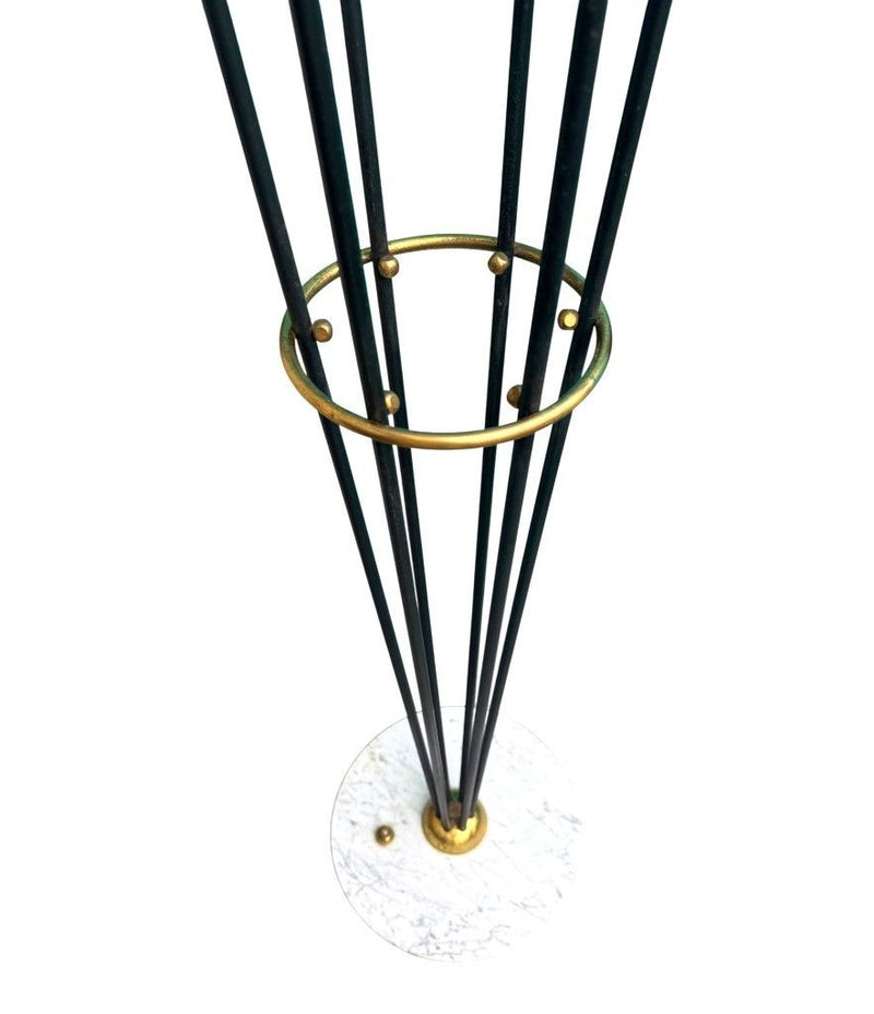 An orignal 1950s Stilnovo "Arberello" black lacquer and brass six light floor lamp
