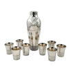 A 1930s Silver plated Art deco cocktail set with silver plated cocktail shaker and eight silver plated shot glasses