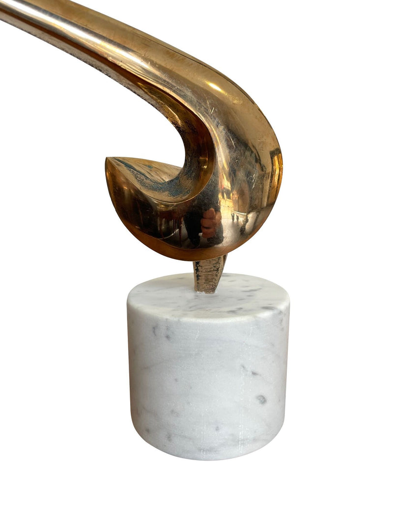 An Italian midcentury abstract 1960s bronze sculpture mounted on a circular Carrara marble base.