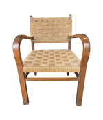 A pair of 1940s French Bauhaus bent wood chairs in the style of Erich Dieckmann with orignal woven rope seats