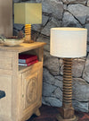 A French 1940s oak wine press corkscrew floor lamp in the style of Charles Dudouyt