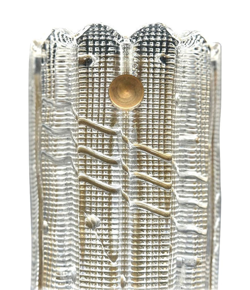 A large quality pair of 1950s Orrefors glass and brass wall sconces by Carl Fagerlund