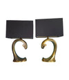 Mid Century Brass Wave Lamps by Regina with black shades - Mid Century Lighting