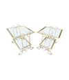 A pair of 1950s gilt wrought iron French side tables, with glass shelves