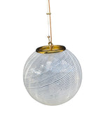 Mid Century Murano Glass Pendant Light by Venini with white wavy swirl design with brass fittings - Mid Century Lighting 