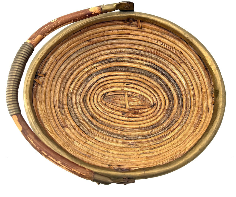 An Italian 1970s woven bamboo and brass bowl in the style of Gabriella Crespi