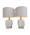 A pair of large 1970s ceramic hand painted lamps by Ugo Zaccanini for Maison Lancel