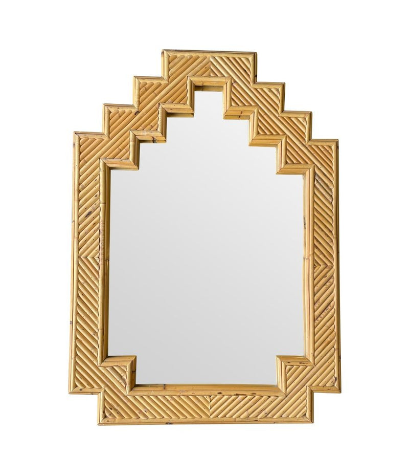 An Italian Mid Century split bamboo mirror by Vivai Del Sud with stepped top details - Mid Century Mirror