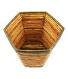 An Italian 1970s woven pencil reed hexagonal bamboo planter with brass top