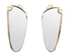 An orignal pair of 1950s Gio Ponti style Italian portrait brass framed mirror with brass top scroll detailing