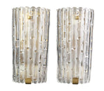 A large pair of Swedish 1960s Orrefors glass and brass wall sconces by Carl Fagerlund