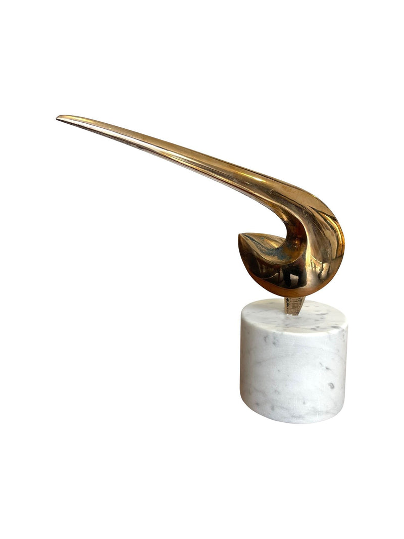 An Italian midcentury abstract 1960s bronze sculpture mounted on a circular Carrara marble base.