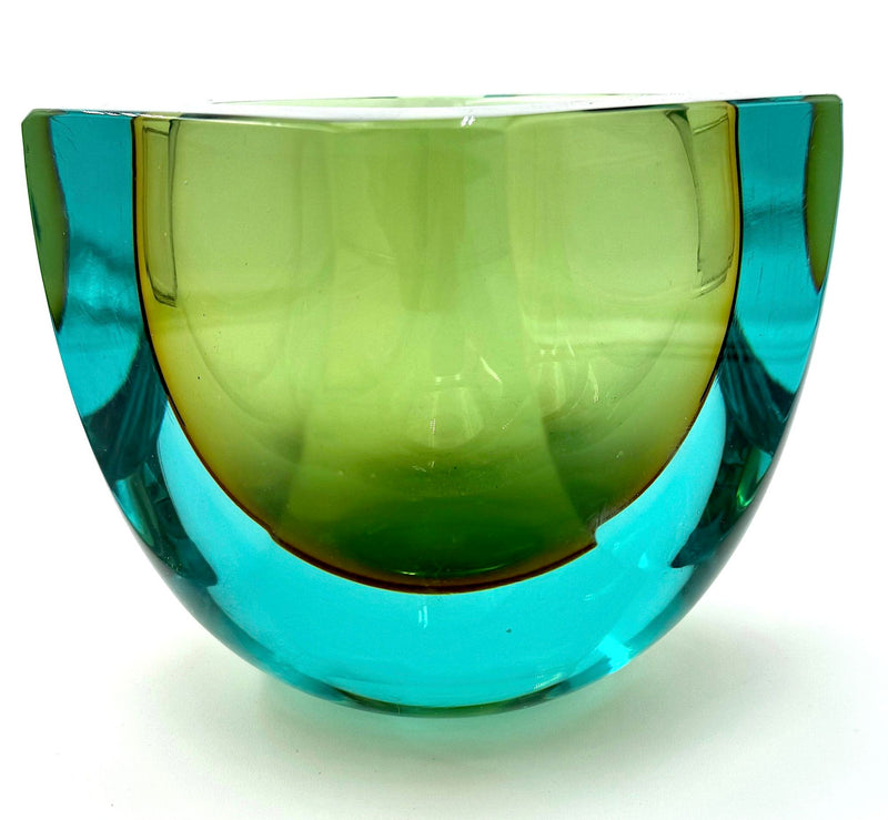 A wonderful large 1960s Sommerso turquoise and green Murano glass bowl by Seguso