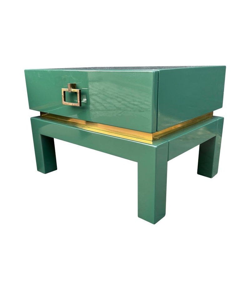 A rare pair of 1970s green lacquered side tables by Guy lefevre for Maison Jansen