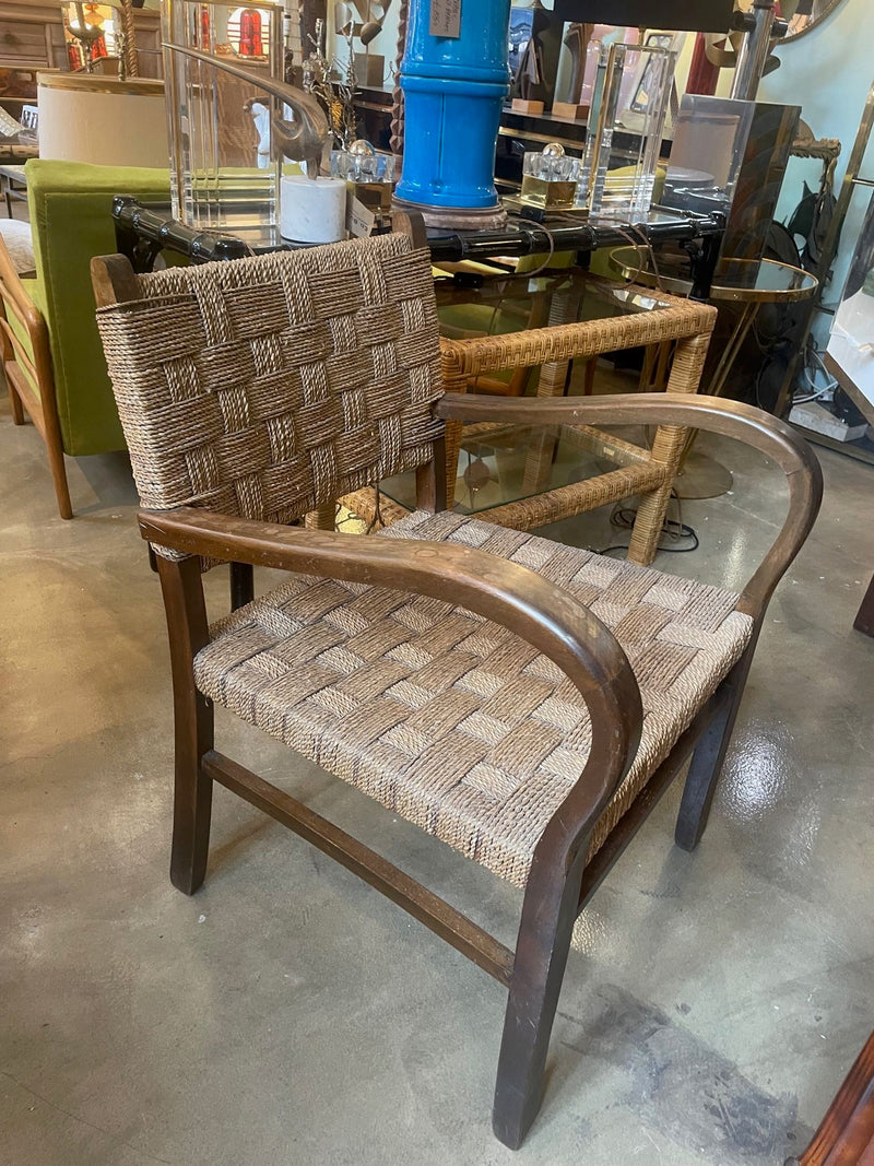 A pair of 1940s French Bauhaus bent wood chairs in the style of Erich Dieckmann with orignal woven rope seats