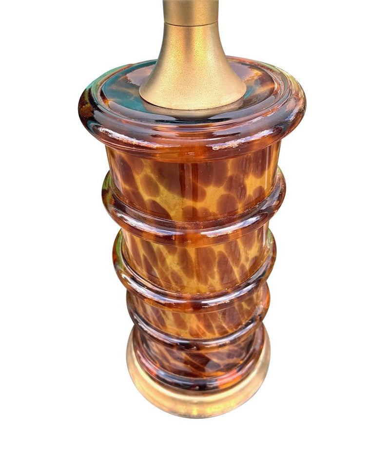 A wonderful large Italian 1970s faux tortoiseshell Murano glass and brass lamp