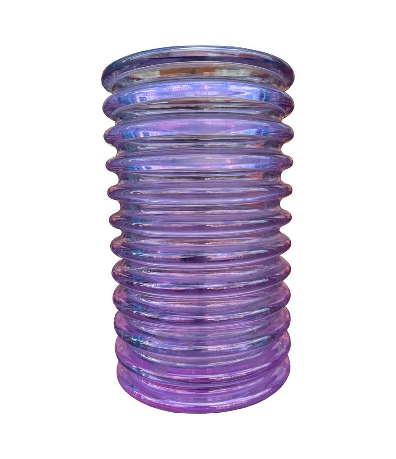A Murano glass pink ribbed vase “Onda” by Sergio Asti for Amolfo di Cambio